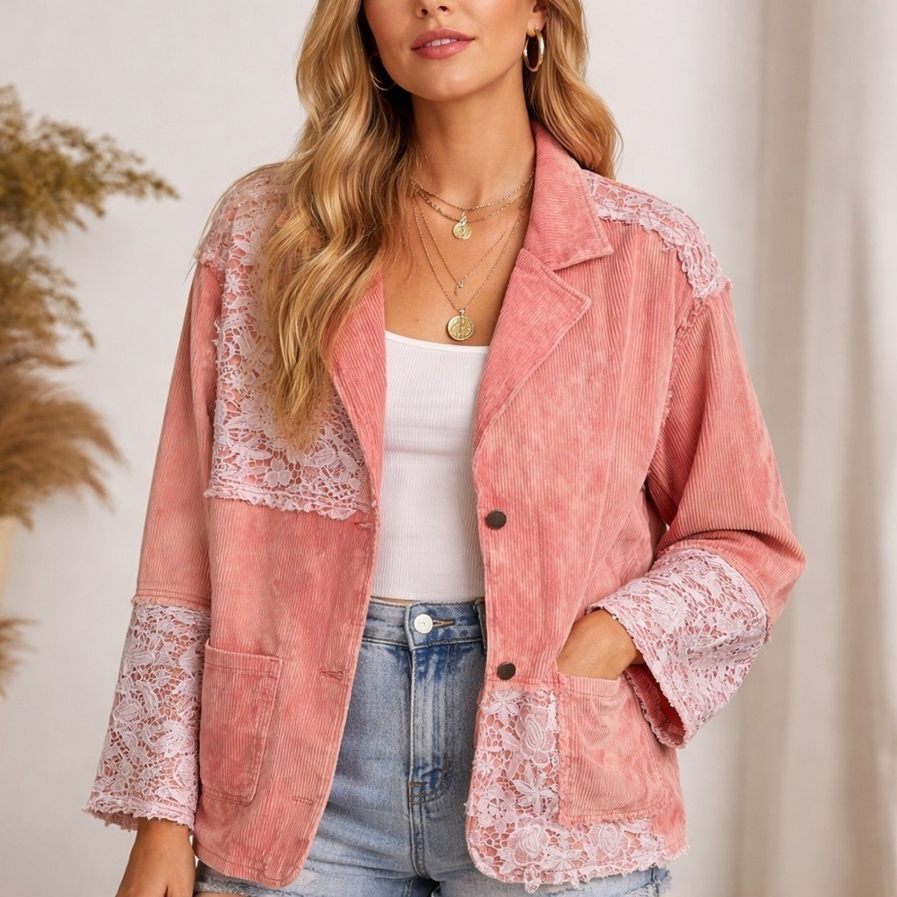 POL Pink and Lace Demin Jacket Size Medium